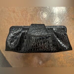 Elegant Nine West Black Crocodile-Embossed Clutch